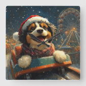 Bernedoodle Hond Achterbaan Kerst Vierkante Klok (Voorkant)