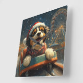 Bernedoodle Hond Achterbaan Kerst Vierkante Klok (Hoek)