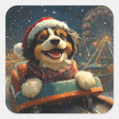 Bernedoodle Hond Achterbaan Kerst  Vierkante Sticker (Voorkant)