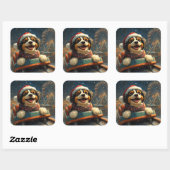 Bernedoodle Hond Achterbaan Kerst  Vierkante Sticker (Vel)