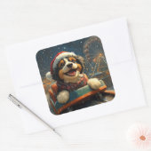 Bernedoodle Hond Achterbaan Kerst  Vierkante Sticker (Envelop)