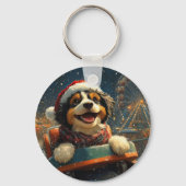 Bernedoodle Hond Achteruitrij Carrousel Kerst Sleutelhanger (Achterkant)