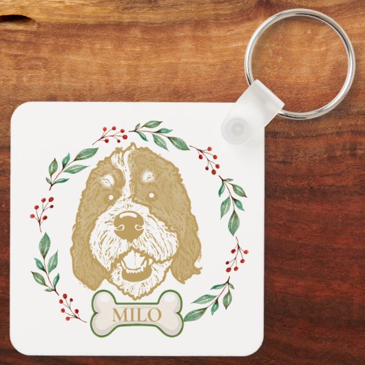 Bernedoodle Hond gepersonaliseerd Sleutelhanger (Achterkant)