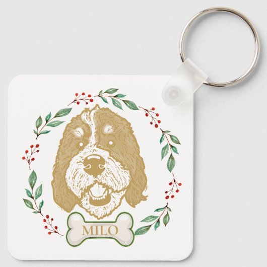 Bernedoodle Hond gepersonaliseerd Sleutelhanger (Achterkant)