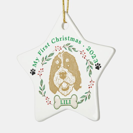 Bernedoodle Hond Gepersonaliseerde Handtekening Keramisch Ornament (Links)