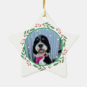 Bernedoodle Hond Gepersonaliseerde Handtekening Keramisch Ornament (Achterkant)
