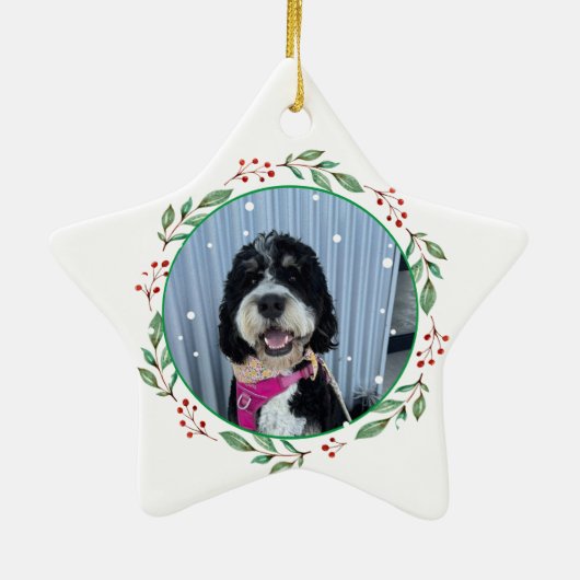 Bernedoodle Hond Gepersonaliseerde Handtekening Keramisch Ornament (Achterkant)