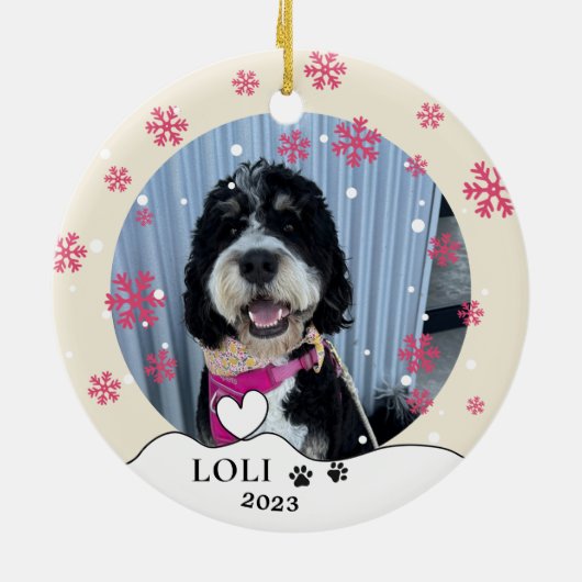 Bernedoodle Hond Gepersonaliseerde Handtekening Keramisch Ornament (Achterkant)