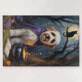Bernedoodle Hond grillig Halloween schilderij Legpuzzel (Horizontaal)