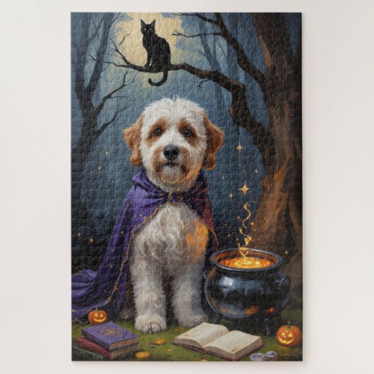 Bernedoodle Hond grillig Halloween schilderij Legpuzzel (Verticaal)