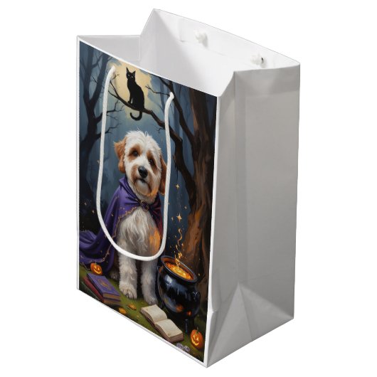 Bernedoodle Hond grillig Halloween schilderij Medium Cadeauzakje (Voorkant Gekanteld)