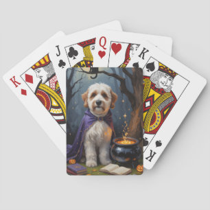 Bernedoodle Hond grillig Halloween schilderij Pokerkaarten