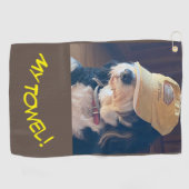 Bernedoodle hond in geel golf pet foto golfhanddoek (Horizontaal)