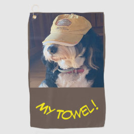 Bernedoodle hond in geel golf pet foto golfhanddoek