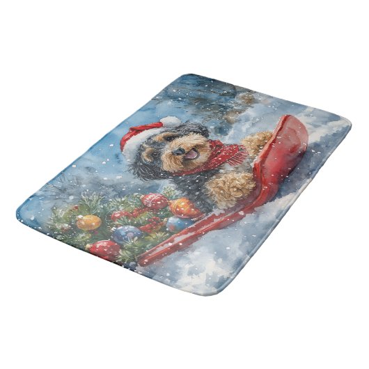 Bernedoodle Hond in Sledge Laat het Sneeuw Kerstmi Badmat (Gekanteld)