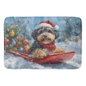 Bernedoodle Hond in Sledge Laat het Sneeuw Kerstmi Badmat (Voorkant)