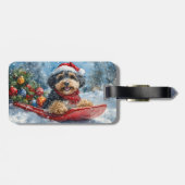 Bernedoodle Hond in Sledge Laat het Sneeuw Kerstmi Bagagelabel (Achterkant horizontaal)