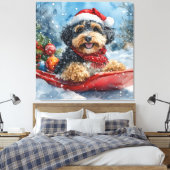 Bernedoodle Hond in Sledge Laat het Sneeuw Kerstmi Canvas Afdruk (Insitu (Slaapkamer))