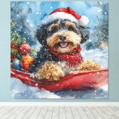 Bernedoodle Hond in Sledge Laat het Sneeuw Kerstmi Canvas Afdruk (Insitu (Houten vloer))