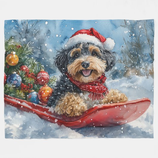 Bernedoodle Hond in Sledge Laat het Sneeuw Kerstmi Fleece Deken (Voorkant (Horizontaal))