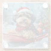 Bernedoodle Hond in Sledge Laat het Sneeuw Kerstmi Glazen Onderzetter (Achterkant)