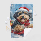 Bernedoodle Hond in Sledge Laat het Sneeuw Kerstmi Golfhanddoek (Insitu)