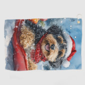 Bernedoodle Hond in Sledge Laat het Sneeuw Kerstmi Golfhanddoek (Horizontaal)
