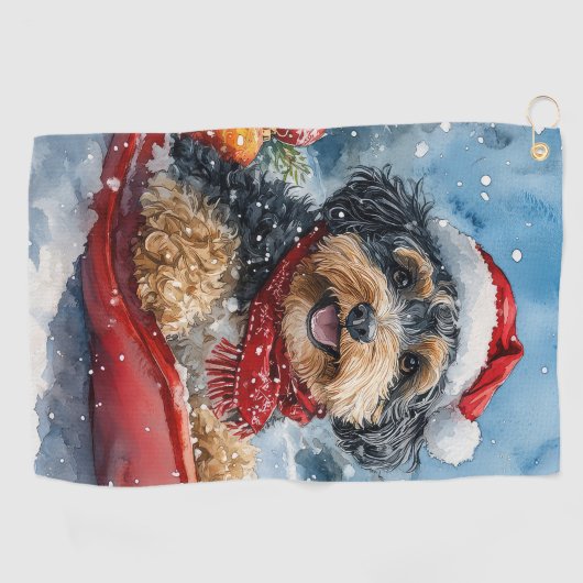 Bernedoodle Hond in Sledge Laat het Sneeuw Kerstmi Golfhanddoek (Horizontaal)