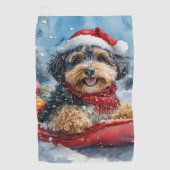 Bernedoodle Hond in Sledge Laat het Sneeuw Kerstmi Golfhanddoek (Voorkant)