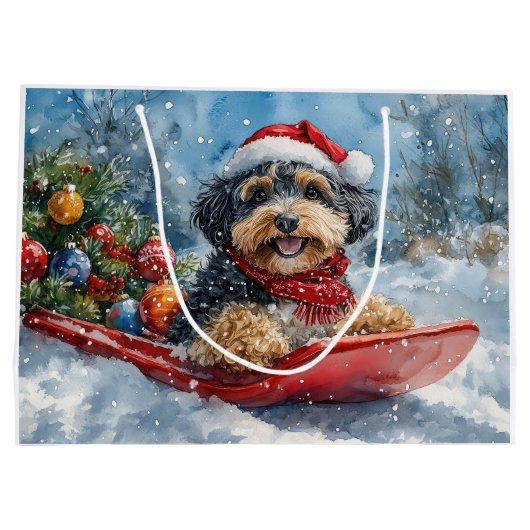 Bernedoodle Hond in Sledge Laat het Sneeuw Kerstmi Groot Cadeauzakje (Achterkant)