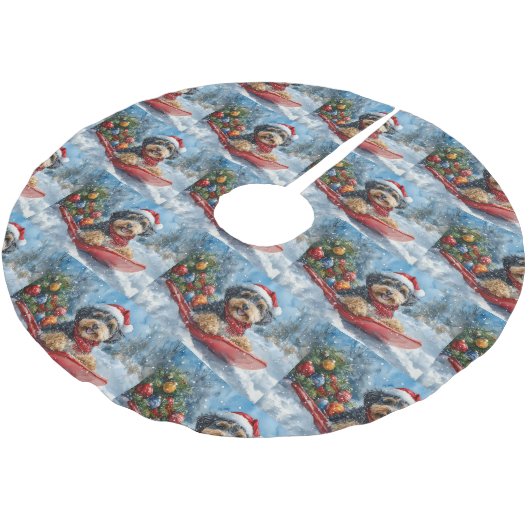 Bernedoodle Hond in Sledge Laat het Sneeuw Kerstmi Kerstboom Rok (Gekanteld)