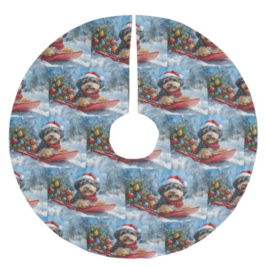 Bernedoodle Hond in Sledge Laat het Sneeuw Kerstmi Kerstboom Rok (Voorkant)