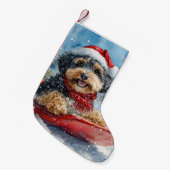 Bernedoodle Hond in Sledge Laat het Sneeuw Kerstmi Kleine Kerstsok (Voorkant (Hangend))