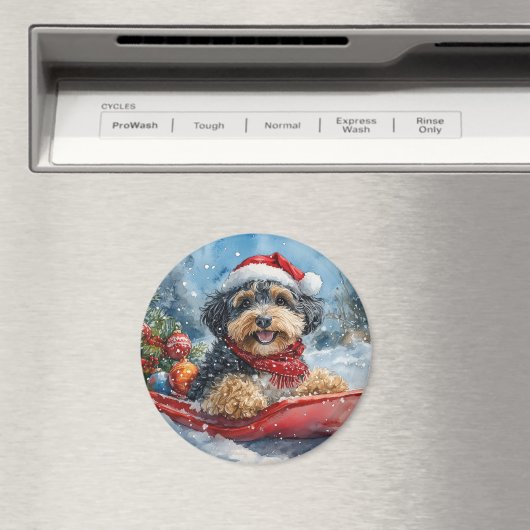 Bernedoodle Hond in Sledge Laat het Sneeuw Kerstmi Magneet (Insitu (Vaatwasser))