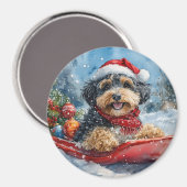 Bernedoodle Hond in Sledge Laat het Sneeuw Kerstmi Magneet (Voorkant / Achterkant)