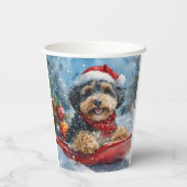 Bernedoodle Hond in Sledge Laat het Sneeuw Kerstmi Papieren Bekers (Achterkant)