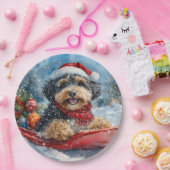 Bernedoodle Hond in Sledge Laat het Sneeuw Kerstmi Papieren Bordje (Feest)