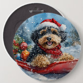 Bernedoodle Hond in Sledge Laat het Sneeuw Kerstmi Ronde Button 6,0 Cm (Voorkant /achterkant)