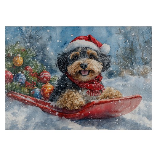 Bernedoodle Hond in Sledge Laat het Sneeuw Kerstmi Snijplank (Voorkant)