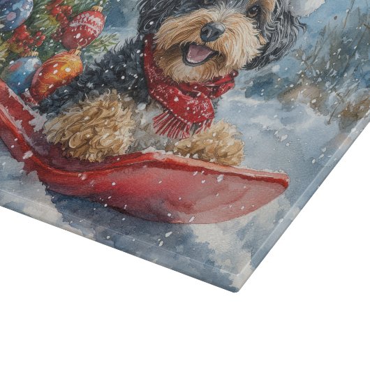 Bernedoodle Hond in Sledge Laat het Sneeuw Kerstmi Snijplank (Hoek)