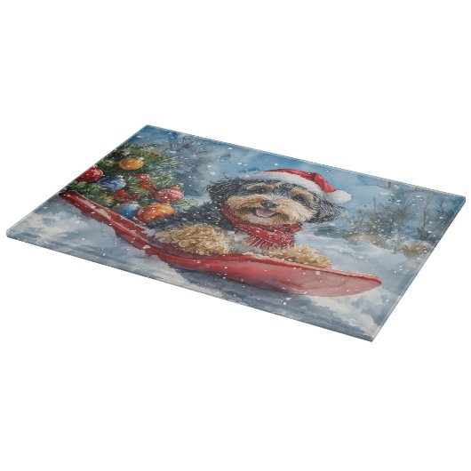 Bernedoodle Hond in Sledge Laat het Sneeuw Kerstmi Snijplank (Hoek)