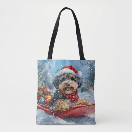 Bernedoodle Hond in Sledge Laat het Sneeuw Kerstmi Tote Bag (Voorkant)