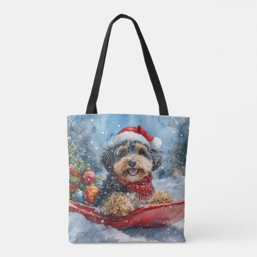 Bernedoodle Hond in Sledge Laat het Sneeuw Kerstmi Tote Bag (Achterkant)
