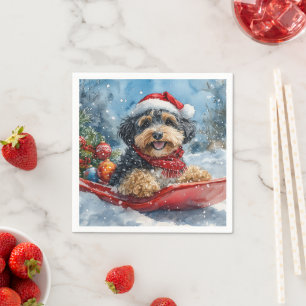 Bernedoodle-hond in slee laat het sneeuwen Kerstmi Servet