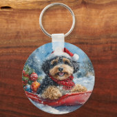 Bernedoodle-hond in slee laat het sneeuwen Kerstmi Sleutelhanger (Achterkant)