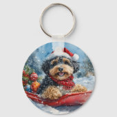 Bernedoodle-hond in slee laat het sneeuwen Kerstmi Sleutelhanger (Achterkant)