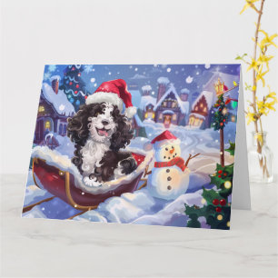 Bernedoodle-hond in slee met sneeuw Kerstmis Kaart