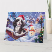 Bernedoodle Hond in Sleigh Sneeuw Kerstmis Kaart (Voorkant)