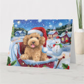Bernedoodle Hond in Sleigh Sneeuw Kerstmis Kaart (Voorkant)