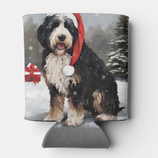 Bernedoodle Hond in Sneeuw Kerstmis Blikjeskoeler (Achterkant)